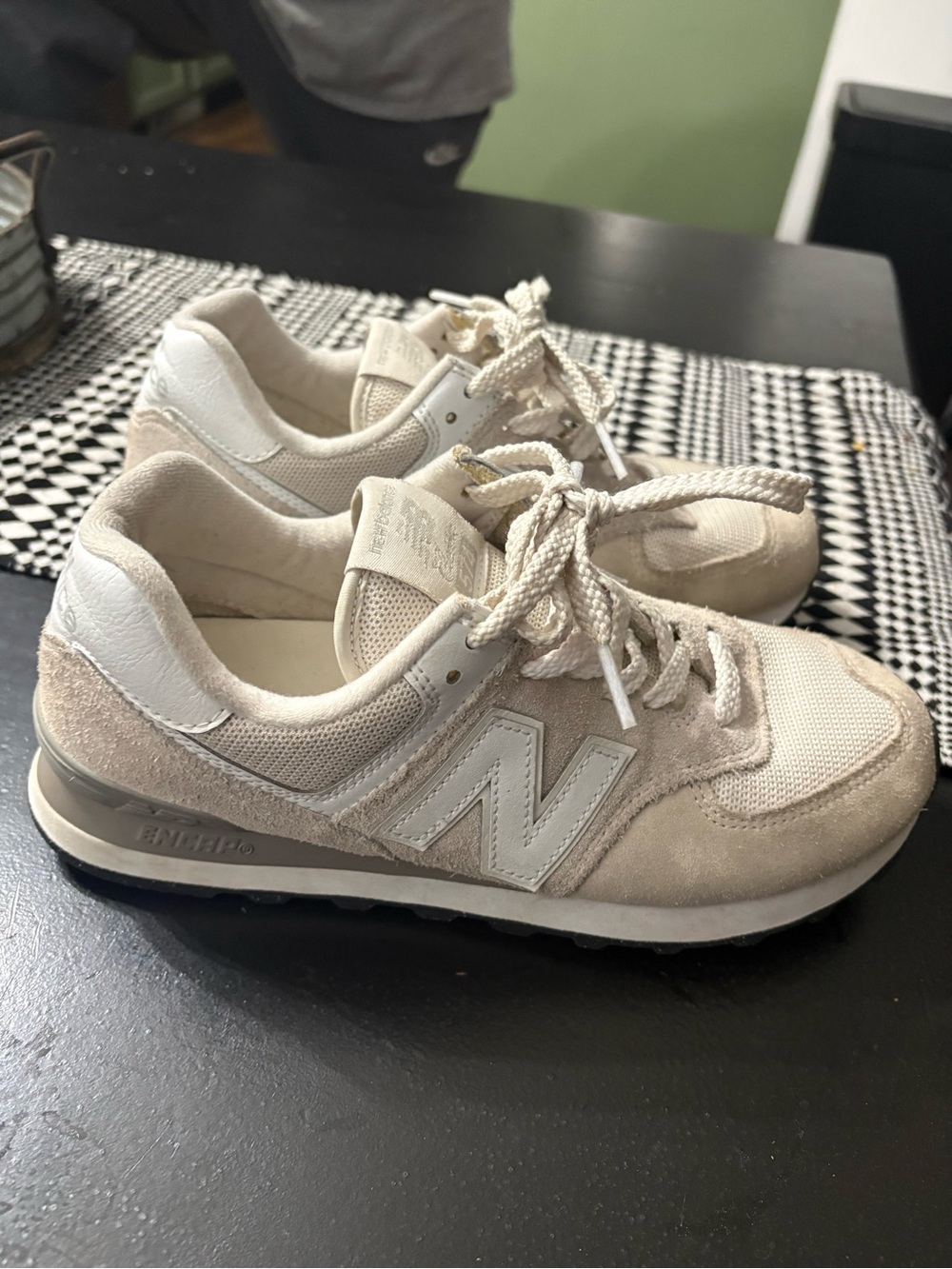 New Balance Cream/Tan Suede & Mesh Sneakers